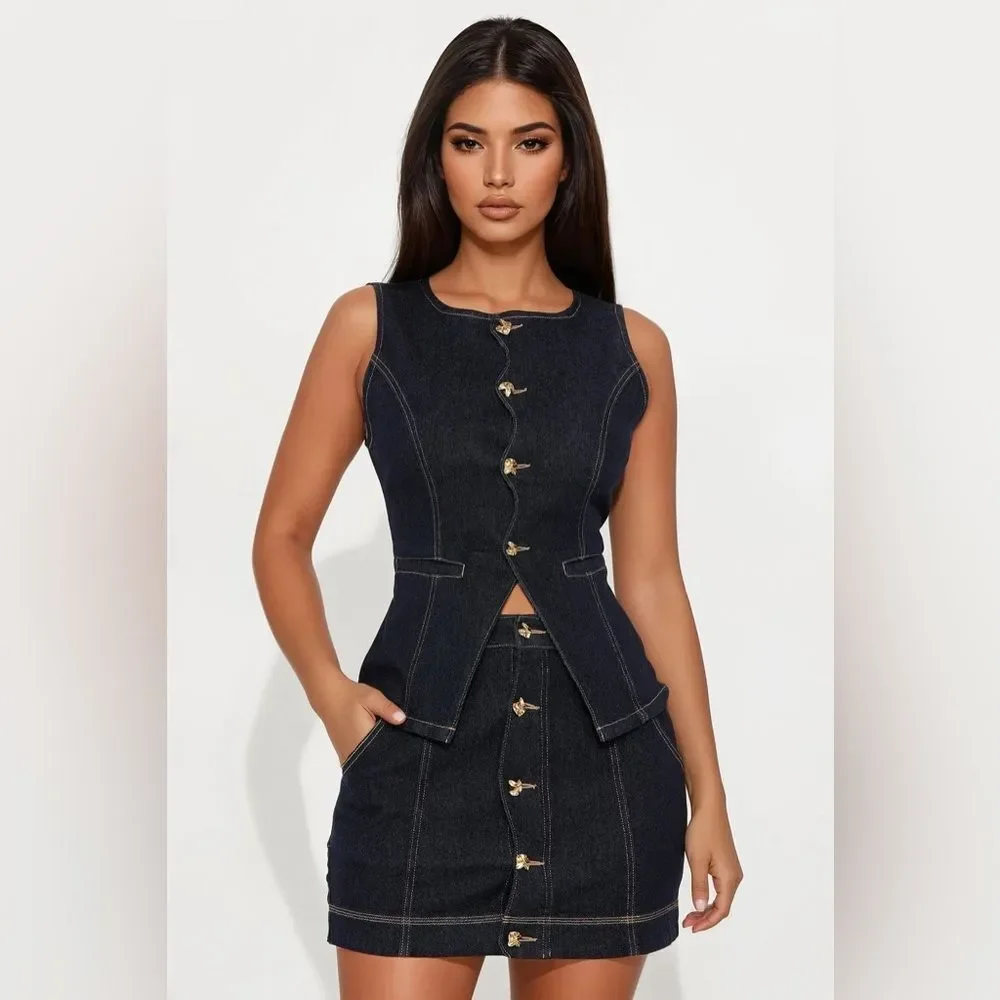 Summer Blues Mini Skirt Set - Denim